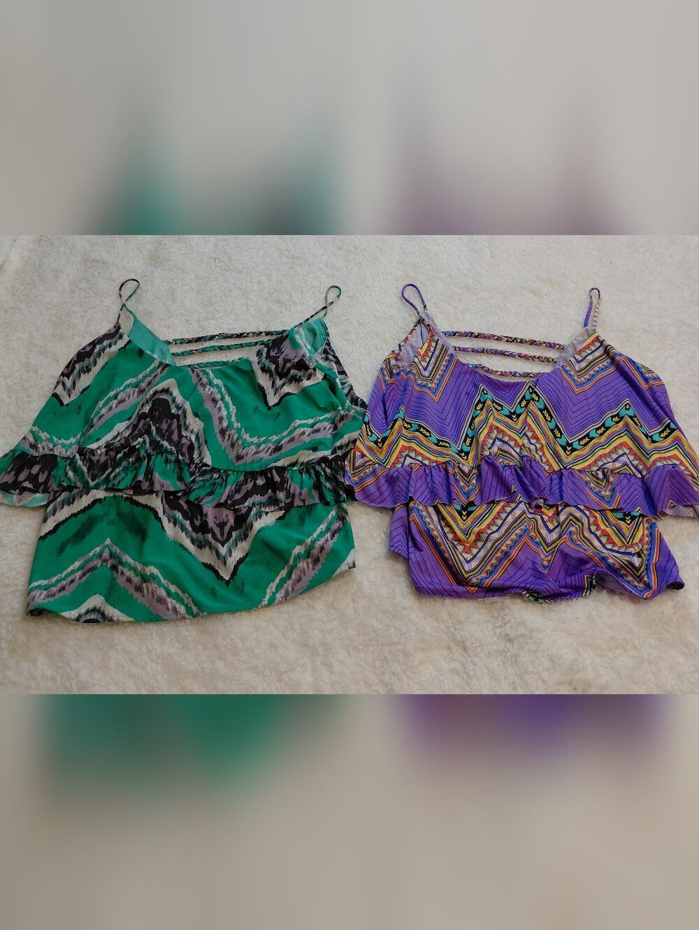 T-Bags Los Angeles Bundle of 2 Cold Shoulder Ruffle Tops Boho Print